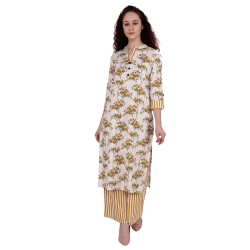 Cream Flora Print Kurti With Palazzo